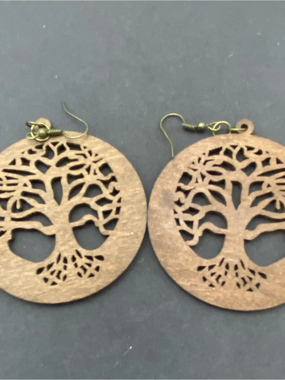 Wooden Teardrop and Tree Cutout Dangle Earrings - Brown